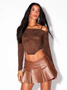 SHEIN X  Ignacia Antonia Allurite Top con mangas arrugadas, doblez irregular, tela de espina de pescado de doble capa, empalme para fiesta de Halloween para mujer