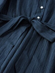 SHEIN LUNE Đầm Maxi Dài Tay Cài Nút Thường Ngày Mùa Xuân & Hè Màu Trơn Cho Nữ Size Lớn - Màu xanh hải quân - Xem 5