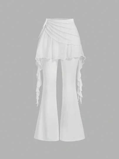 SHEIN MOD リボンデザイン フレアパンツ、ギャザー付き サイド、ドローストリング付き