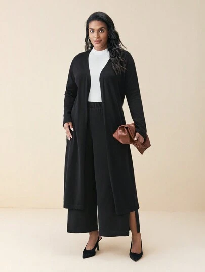 BizChic Plus Size Belted Long Sleeve Knitted Long Cardigan