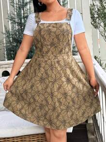 Flirla Robe salopette à imprimé floral grande taille, décontractée pour le printemps et l'été