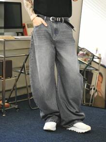 Manfinity Denimwave Y2K复古街头风男士浅蓝色做旧宽松筒状牛仔裤