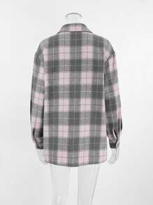 INAWLY Women's Loose Fit Plaid Drop Shoulder Long Sleeve Casual Blouse, Spring/Autumn Women Shirt - Pink - View 3