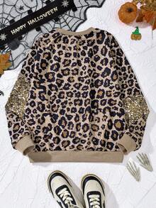 Áo nỉ cổ tròn in họa tiết da báo và bí ngô cho bé gái tuổi teen, dành cho tiệc Halloween - Nhiều màu - Xem 2