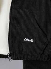 SHEIN 2 piezas Conjunto de invierno para niño bebé informal, chaqueta con capucha de pana y pantalones de cintura elástica - Negro - Ver 3