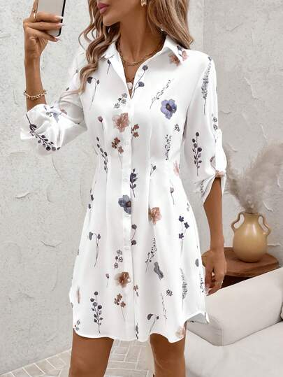 SHEIN Clasi Women's Autumn/Winter Fashionable Versatile Commuter Floral Print Shirt Dress Fall Women Clothes Dress,Summer Dresses For Women