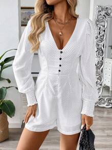 SHEIN Clasi Bộ áo liền quần tay phồng chấm bi thường ngày mùa hè dành cho nữ - Đen và trắng - Xem 6