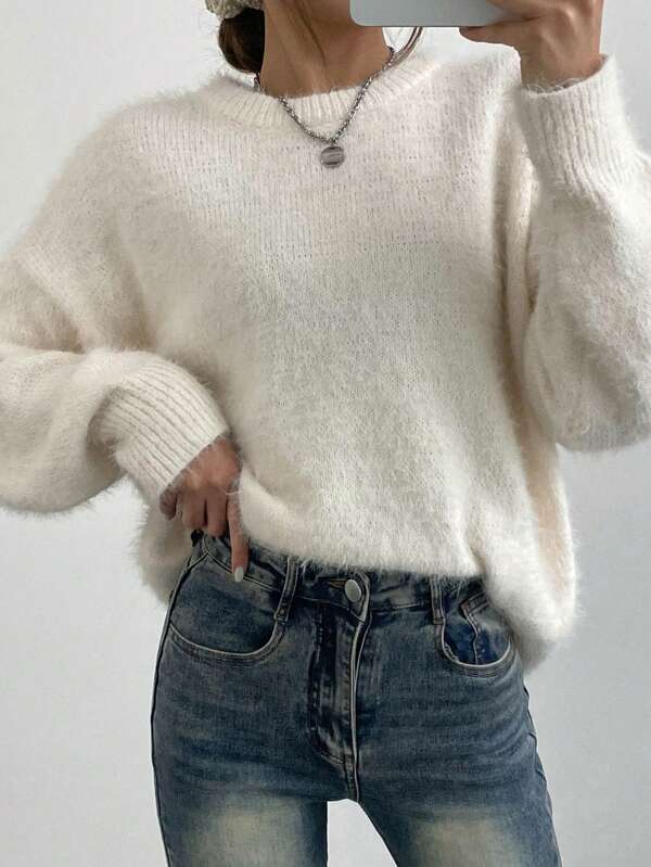 DAZY Dames Fluffy Loose Soft Pullover Sweater, Driekwart Mouw Tops