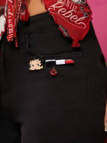 Betty Boop x SHEIN Set de 2 broches con personaje de dibujos animados y labial con cristales de strass, regalos