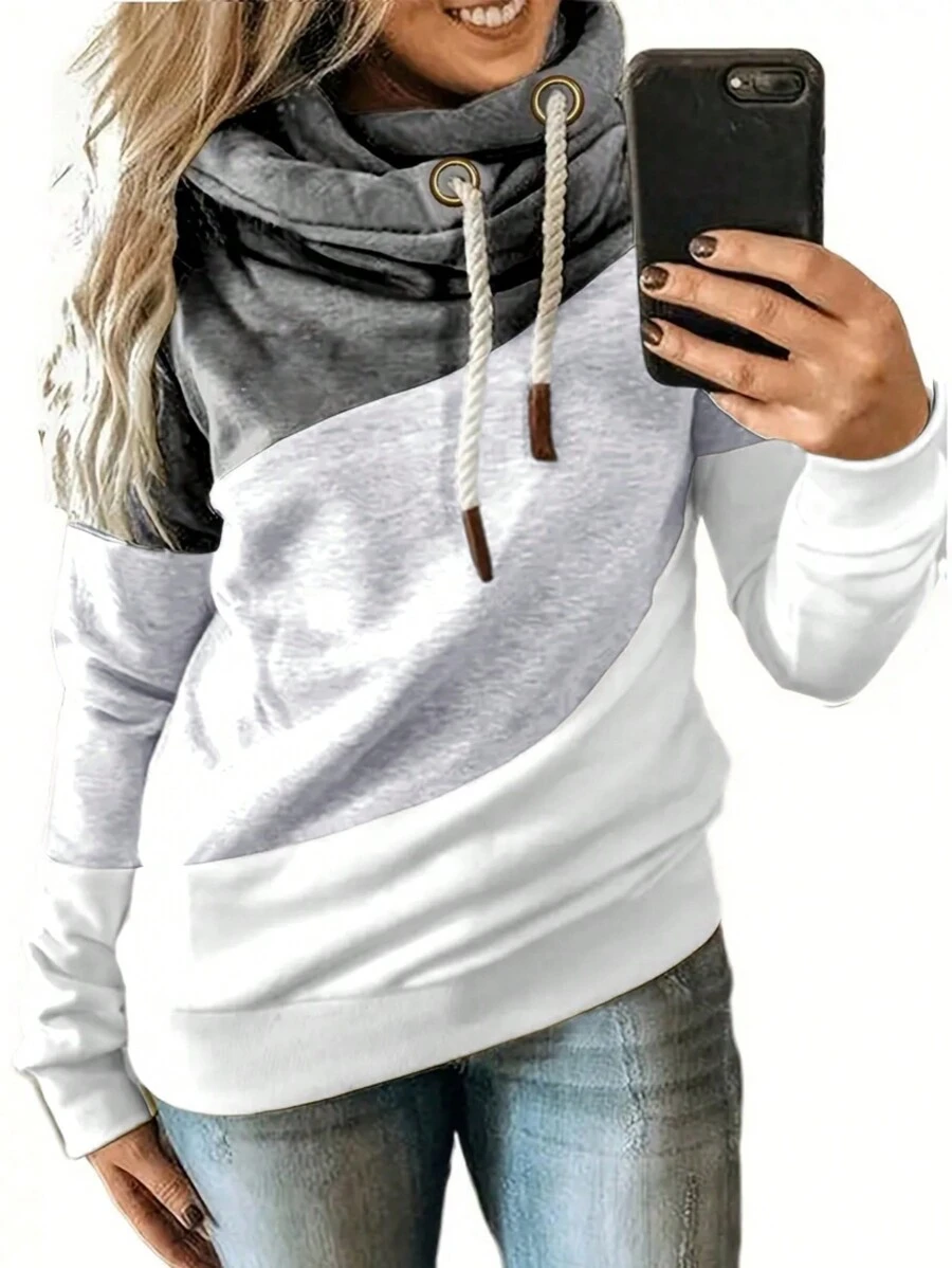 Plus Contrast Patchwork Hoodie - Grey - View 1