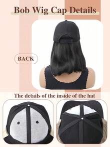 Baseball Cap With Synthetic Hair Extensions 10 Inches Straight Short Bob Hairstyle Adjustable Wig Hat For Women Girls - Multicolor - View 8