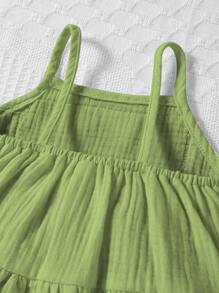 Ensemble 2 pièces haut à bretelles à imprimé floral et short en jean avec poches pour bébé fille - Vert - Voir 5