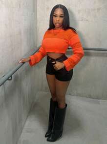 Zolique New Fashion Orange Sexy Bodycon Fluffy Striped Hollow-Out Sweater For Women Knit Pullover Fall Winter Outfit