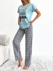 RueChic Gingham And Slogan Graphic PJ Set - Multicolor - View 4