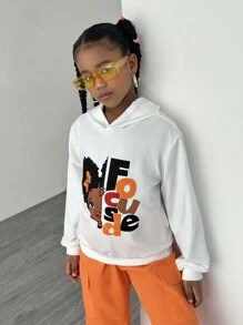 SHEIN 青少年女孩卡通女孩连帽衫和工装裤两件套服装