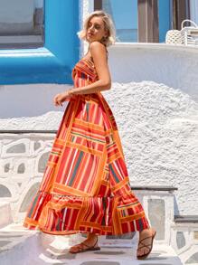 SHEIN VCAY Robe sans manches à col suspendu pour femme en vacances à motif rayé multicolore