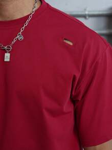 Manfinity Hypemode 男士夏季时尚扎染小众设计宽松短袖 T 恤，夏季 T 恤 - 酒紅色 - 查看 6