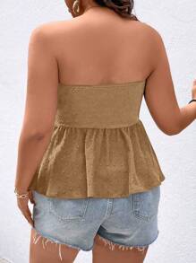 SHEIN Clasi Plus Size Women's Solid Color Twist Knot Ruffle Hem Tube Top - Khaki - View 2