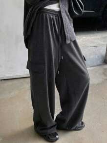 DAZY Women's Solid Color Casual Warm Fleece Sweatpants,Thermal Lined Fall,Winter Women Joggers - Dark Grey - View 6