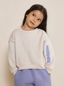 SUMWON Young Girls Everyday Comfort Crew Neck Sweatshirt And 90's Sweatpants With Puff Graphic Print 2 Piece Set