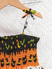 SHEIN Jurk voor jonge meisjes met Halloween-print en spaghettibandjes