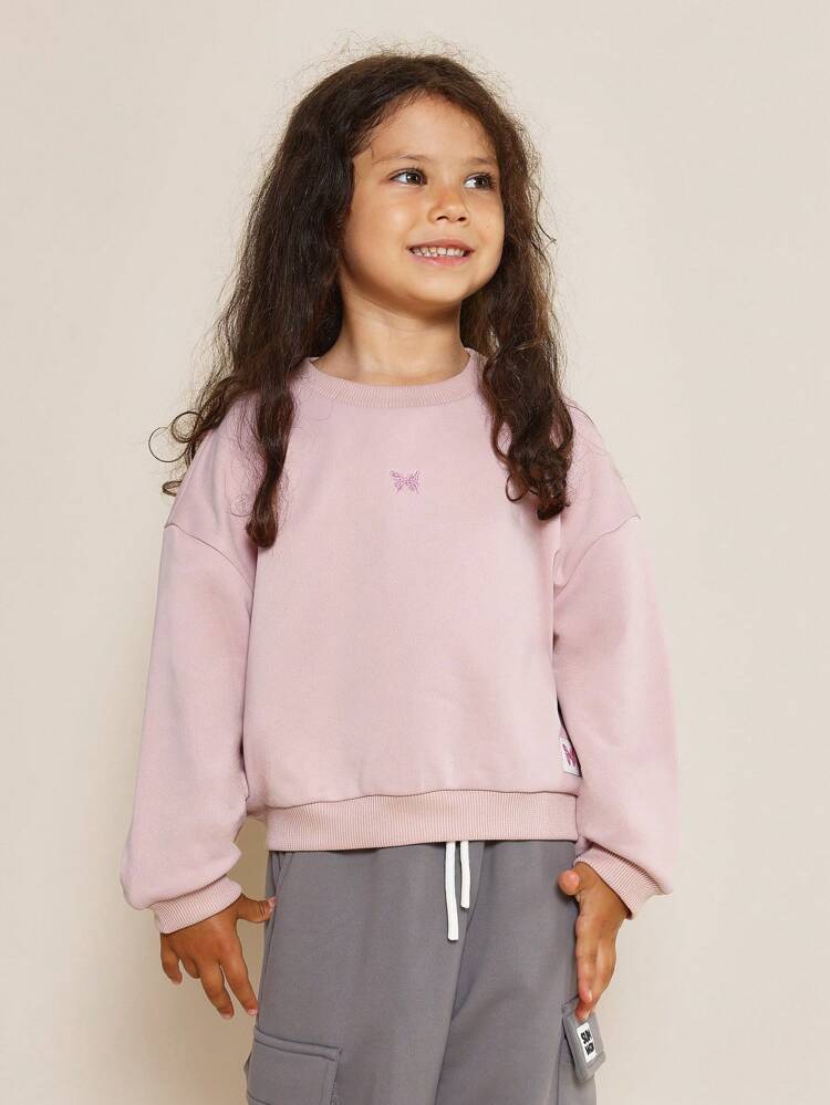 Blusa de gola redonda oversized com bordado de borboleta