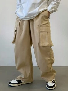 DAZY Men's Solid Color Casual Cargo Pants With Pockets, Autumn Men Joggers - Khaki - View 3