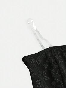 SHEIN 少女黑色优雅提花面料分层荷叶边紧身胸衣派对礼服，配大蝴蝶结，适合毕业/场合 - 黑與白 - 查看 5