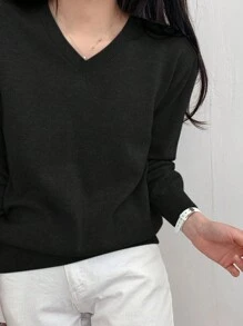 DAZY Áo len dài tay trơn đơn giản dành cho nữ, Trang phục hàng ngày, Áo dài tay, Quần áo mùa thu - màu đen - Xem 5