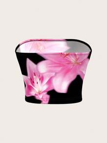 SHEIN ICON 花卉印花露肩上衣 - 黑色 - 查看 2