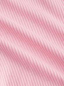 SHEIN MOD 大码女式复古学院风撞色边饰长袖 T 恤，粉色 - 粉色 - 查看 3