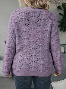 Calvaya Áo len cardigan dáng rộng tay dài màu trơn mùa xuân thu cỡ lớn cho nữ, dáng rộng, hở vai, mặc vào mùa đông - Màu tím - Xem 2