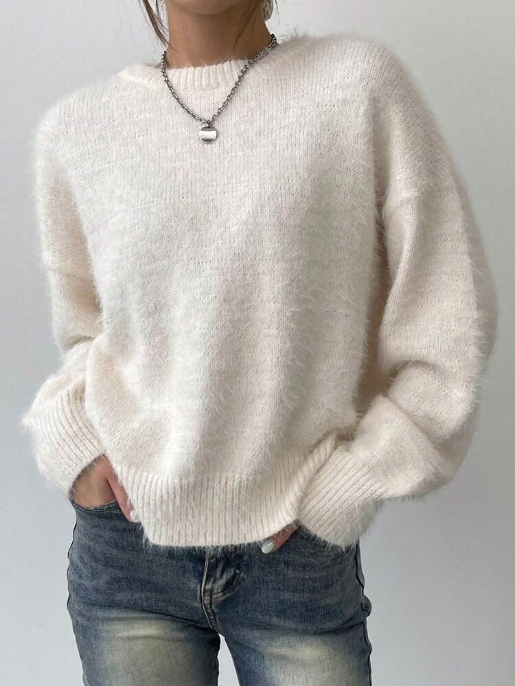Women's Fluffy Loose Soft Pullover Sweater,Three Quarter Sleeve Tops Fall,Winter