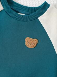 Cozy Pixies 2pcs Baby Boy Colorblock Raglan Sleeve Pullover Sweatshirt & Jogger Pants Set - Green - View 7