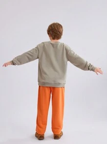 2pcs Tween Boys Printed Outdoor Sweatshirt And Sweatpants Set - Dark Grey - View 2