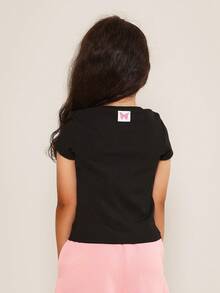SUMWON Young Girls Soft Ribbed T-Shirt With Butterfly Print Graphic
