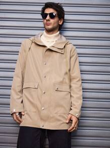 Manfinity VCAY Abrigo informal tipo trinchera de ajuste holgado con capucha, adecuado para el otoño, para hombres - Caqui - Ver 5