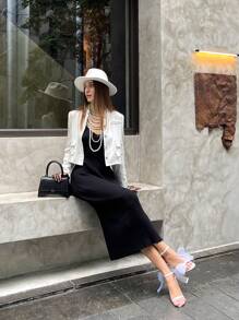 Chiquease Women's Elegant Loose Stand Collar White Long Sleeve Casual Jacket Fall Cloth For Women - White - View 6