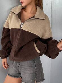 DAZY Women Contrast Color Pocket Zip Up Long Sleeve Jacket, For Autumn/Winter,Fall Women Clothes,Thermal Lined - Multicolor - View 4