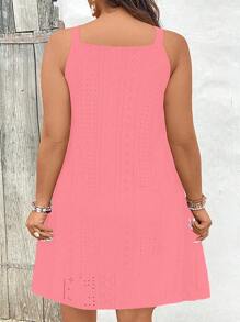 Calvaya Plus Size Spaghetti Strap Round Ring Split Hem Sleeveless Bodycon Elegant Dress - Watermelon Pink - View 2