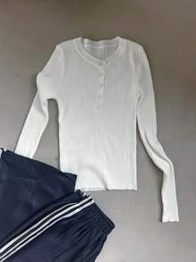 DAZY Women's Solid Color Minimalist Daily Wear Knitted Sweater, Long Sleeve Fall - White - View 9