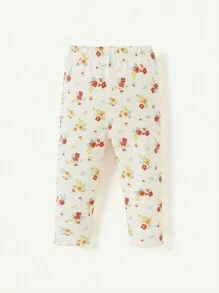 Cozy Pixies Bộ 2 chiếc quần legging in hoa màu trơn cho bé gái - Màu be - Xem 7