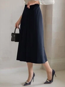 DAZY Women's Solid Color Simple Everyday Skirt - Navy Blue - View 4