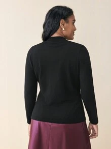 BizChic Plus Size Sheer Panel Front Long Sleeve Pullover Sweater - Black - View 2