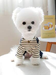 PETSIN 1 件装宠物条纹针织牛仔连体裤 2 合 1 狗四腿裤 - 藍色 - 查看 5