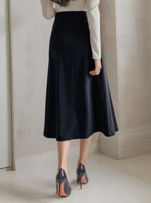 DAZY Women's Solid Color Simple Everyday Skirt - Navy Blue - View 2