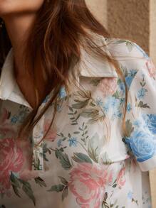 Anewsta 女士花卉印花短袖 Polo 领休闲 T 恤，夏季图案 T 恤女式上衣 - 白色 - 查看 3