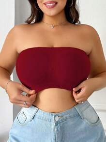 Plus Size Solid Color Seamless Comfortable Tube Top Bra - Burgundy - View 1