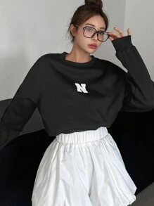 DAZY Sweat-shirt décontracté et ample avec imprimé lettres pour femmes, Sweat-shirt noir, vêtements d'automne - Gris foncé - Voir 8