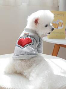 PETSIN 1 件宠物猫/狗休闲套头连帽衫，带心形刺绣，灰色 - 灰色 - 查看 1